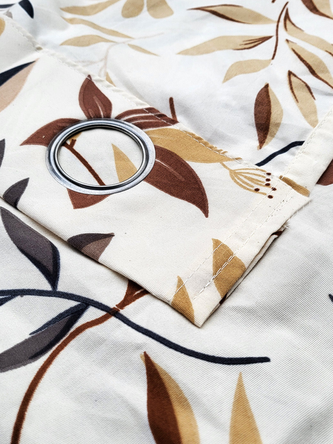 ana Botanical Floral Cotton Eyelet Curtain for Window & Door – 5, 7 & 9 Feet Long Door Curtains for Home Décor Set of 1 Coffee