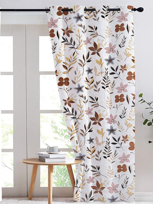 ana Botanical Floral Cotton Eyelet Curtain for Window & Door – 5, 7 & 9 Feet Long Door Curtains for Home Décor Set of 1 Coffee