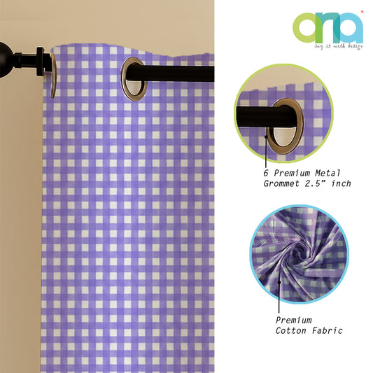ANA Check Box Printed Cotton Eyelet Curtain for Window 5 Feet | Soft Printed Curtain for Room DŽcor Set of 1