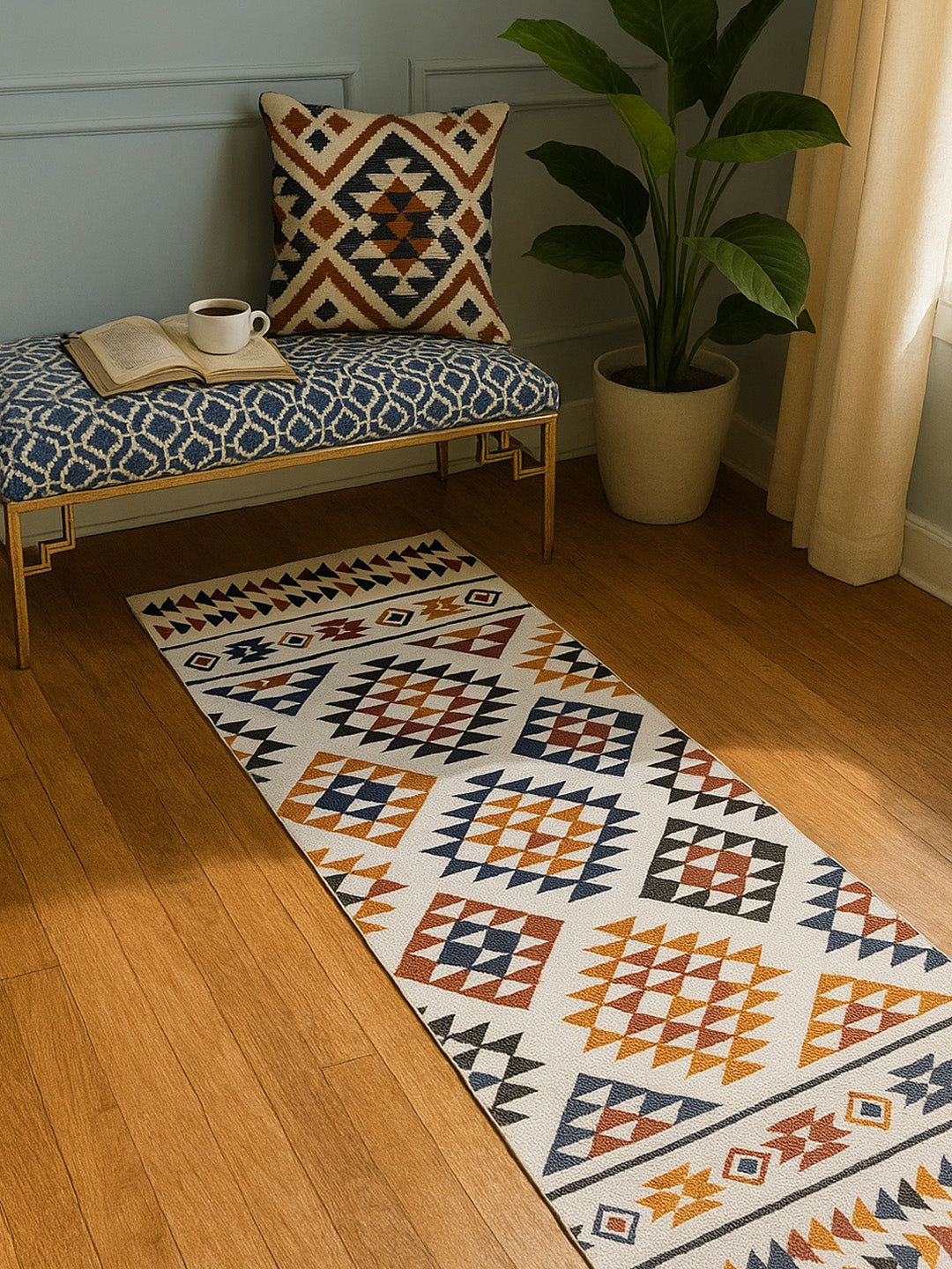 ANA Bedside Floor Runner Woven Carpet Printed for Home/Kitchen/Kitchen/Living Area/Office Entrance. (Cotton, 2 x 5 Feet) Set of 1 pcs Yellow