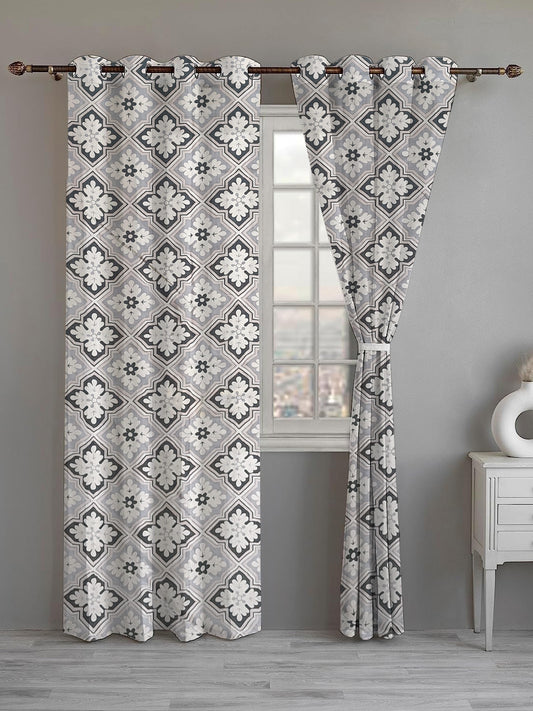 ana Moroccan Tile Printed Cotton Eyelet Curtains for Window & Door – 5ft, 7ft, 9ft Long Door Curtain for Living Room Bedroom Home Set of 2 Blue