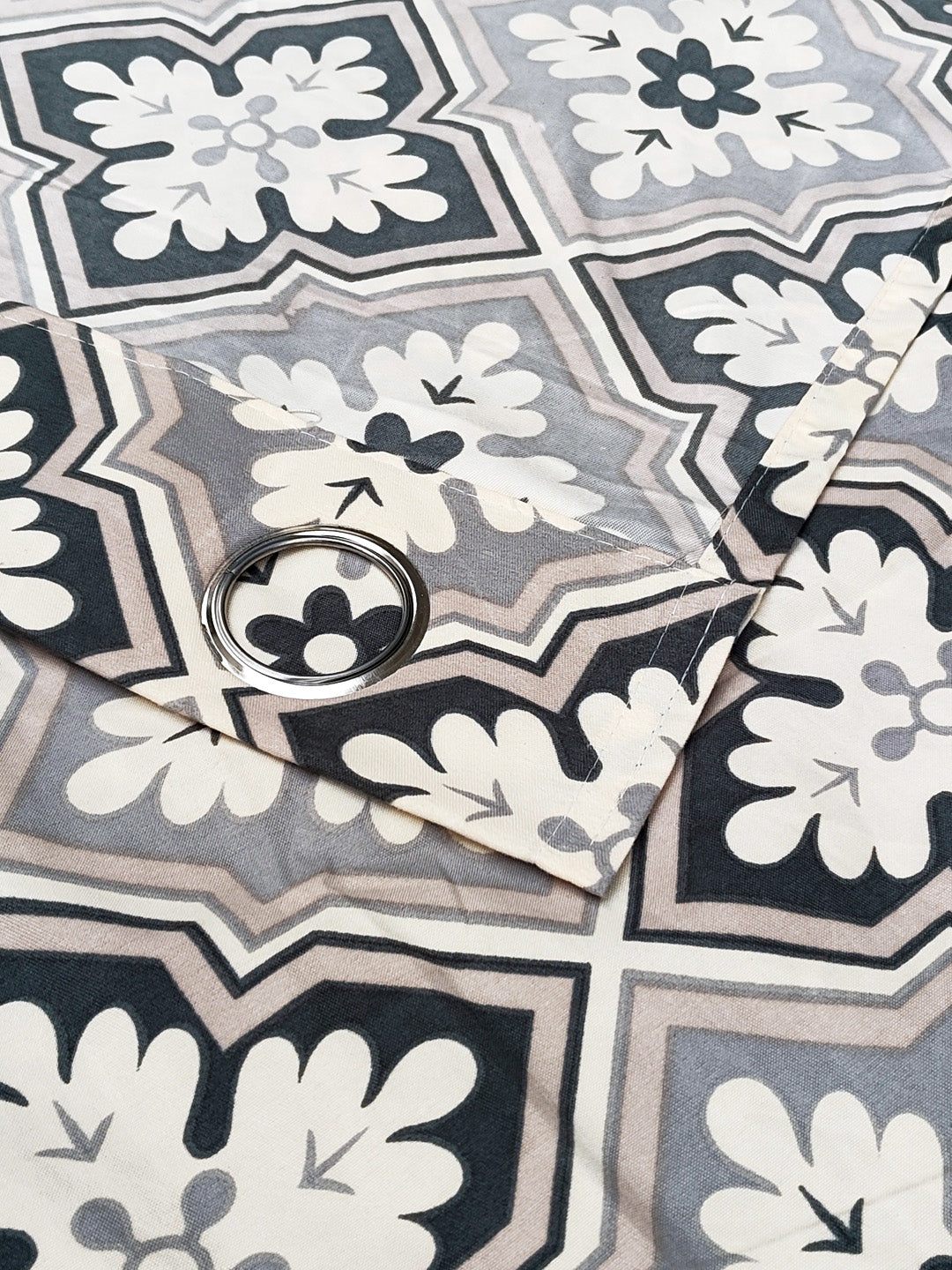 ana Moroccan Tile Printed Cotton Eyelet Curtains for Window & Door – 5ft, 7ft, 9ft Long Door Curtain for Living Room Bedroom Home Set of 3 Blue