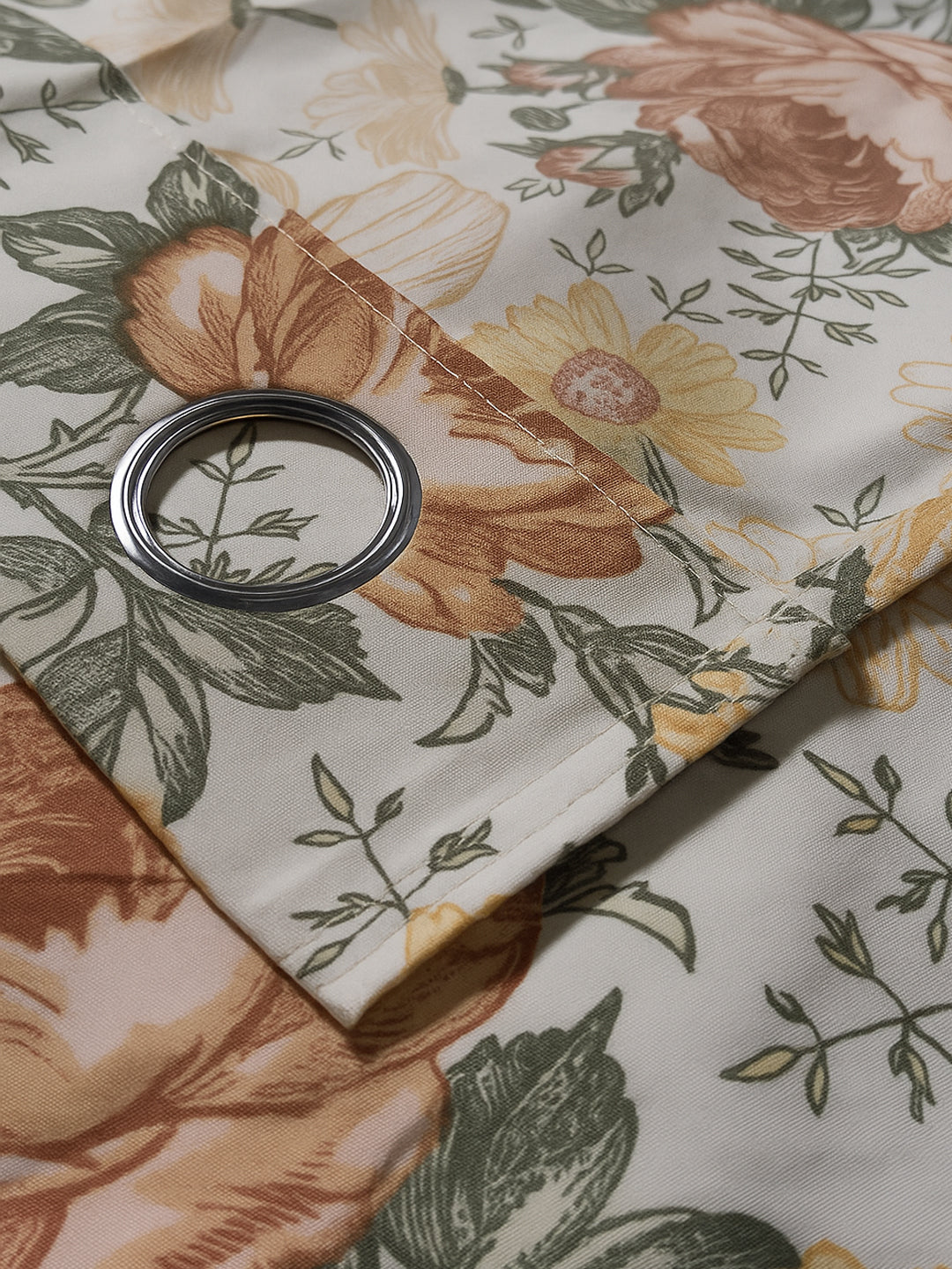 ana Orange Rose Print Cotton Eyelet Curtains for Window & Door – 5ft, 7ft, 9ft Long Door Curtain for Living Room Bedroom Home Set of 1