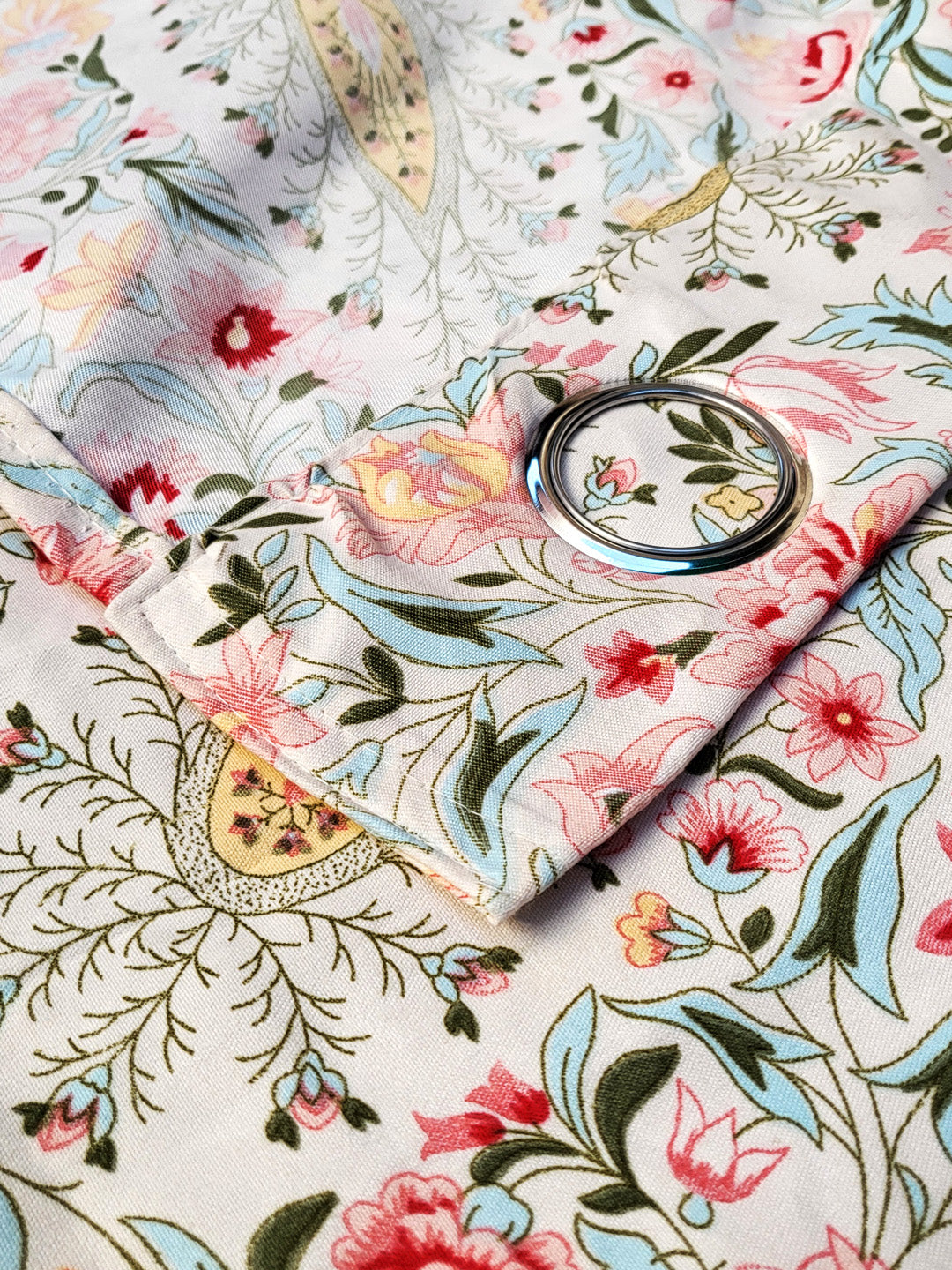 ana Printed Cotton Floral Eyelet Curtain – Window (5 ft) & Door (7 ft, 9 ft) Long Door Curtain for Living Room Tulip Floral Set of 2