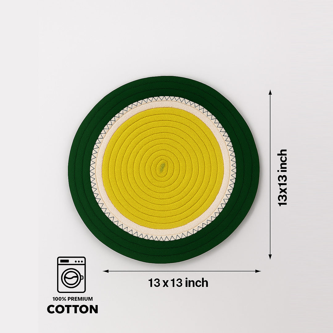 Ana round table mats set of 2 , cotton braided big size round outdoor table mat for dining table, coffee table, desk, office & food use