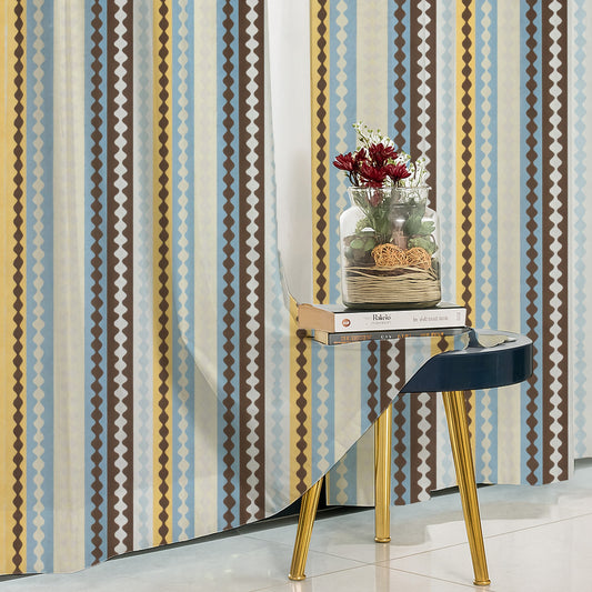 ana Texture Stripes Cotton Eyelet Curtains for Window & Door – 5ft, 7ft, 9ft Long Door Curtain for Living Room Bedroom Home Set of 2