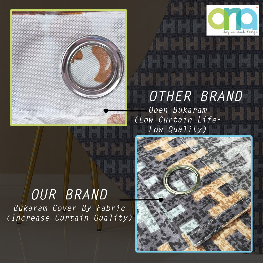 ana Alpha Print Cotton Eyelet Curtains for Window & Door – 5ft, 7ft, 9ft Long Door Curtain for Living Room Bedroom Home Set of 2