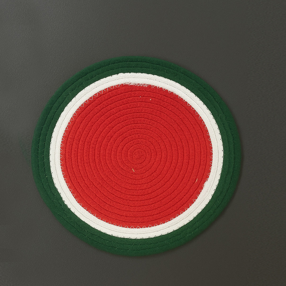 Ana round table mats set of 2 , cotton braided big size round outdoor table mat for dining table, coffee table, desk, office & food use