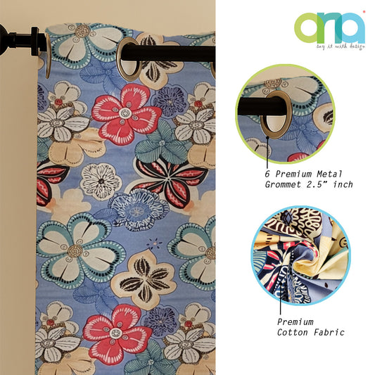 ana Window Kids Curtain 5 Feet Floral Set of 1 Cotton Curtain for Window Multicolor 1pcs