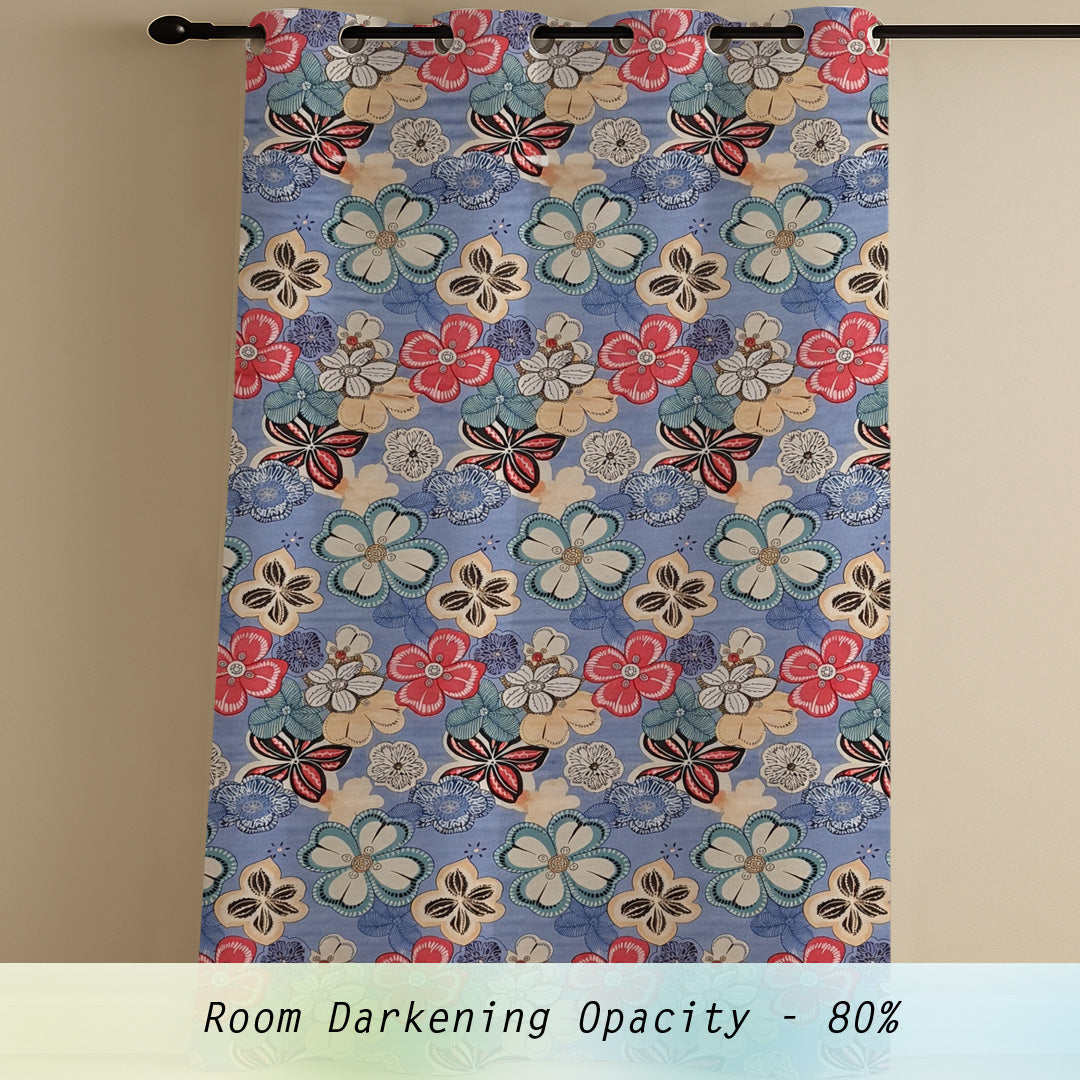 ana Window Kids Curtain 5 Feet Floral Set of 3 Cotton Curtain for Window Multicolor 3pcs