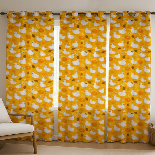 ANA Duck Mustard Kids Cotton Eyelet Curtain for Window, Door, Long Door 5 Feet 7 Feet 9 Feet | Soft Printed Curtain for Kids Room DŽcor Set of 3