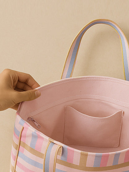 Ana Stylish Tote Bag for Women with Zipper | Office, College, Everyday Use | Aesthetic Korean Tote Bag | Big Size, Machine Washable, Plain Canvas Bag with Organizer | Cute & Branded Cotton Bag