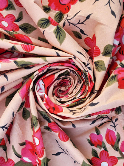 ANA Window Curtain 5 Feet Floral  Set of 1 Cotton Curtain for Windows Red & Beige