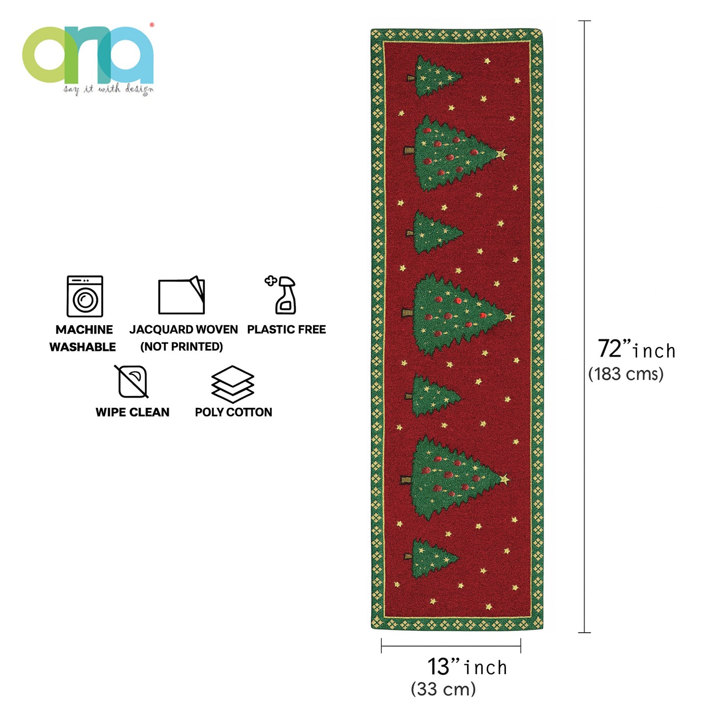Ana Chrismas Tree Santa Table mats set of 2 , Jaquard Woven Polycotton table mat for dining table