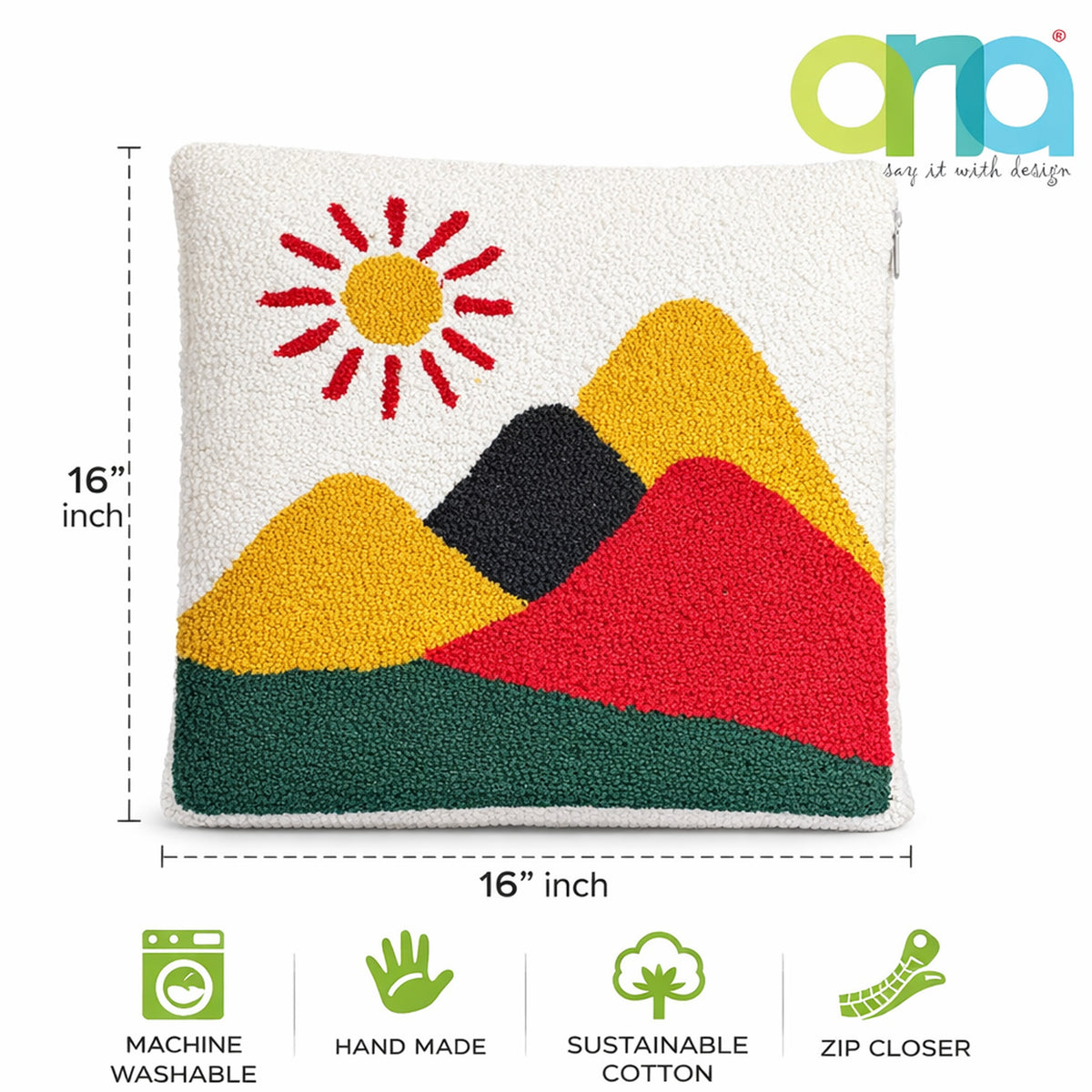 Ana Premium Cotton Mountain Cushion Cover Set of 2s with Elegant Hand Tuffted for Home DŽcor | 16 x 16 Inch | 45 x 45 | Red | Mountain Nature Collection Cushion Cover Set of 2