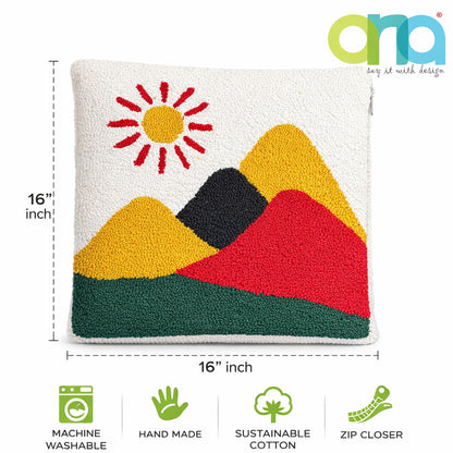Ana Premium Cotton Mountain Cushion Cover Set of 2s with Elegant Hand Tuffted for Home DŽcor | 16 x 16 Inch | 45 x 45 | Red | Mountain Nature Collection Cushion Cover Set of 2
