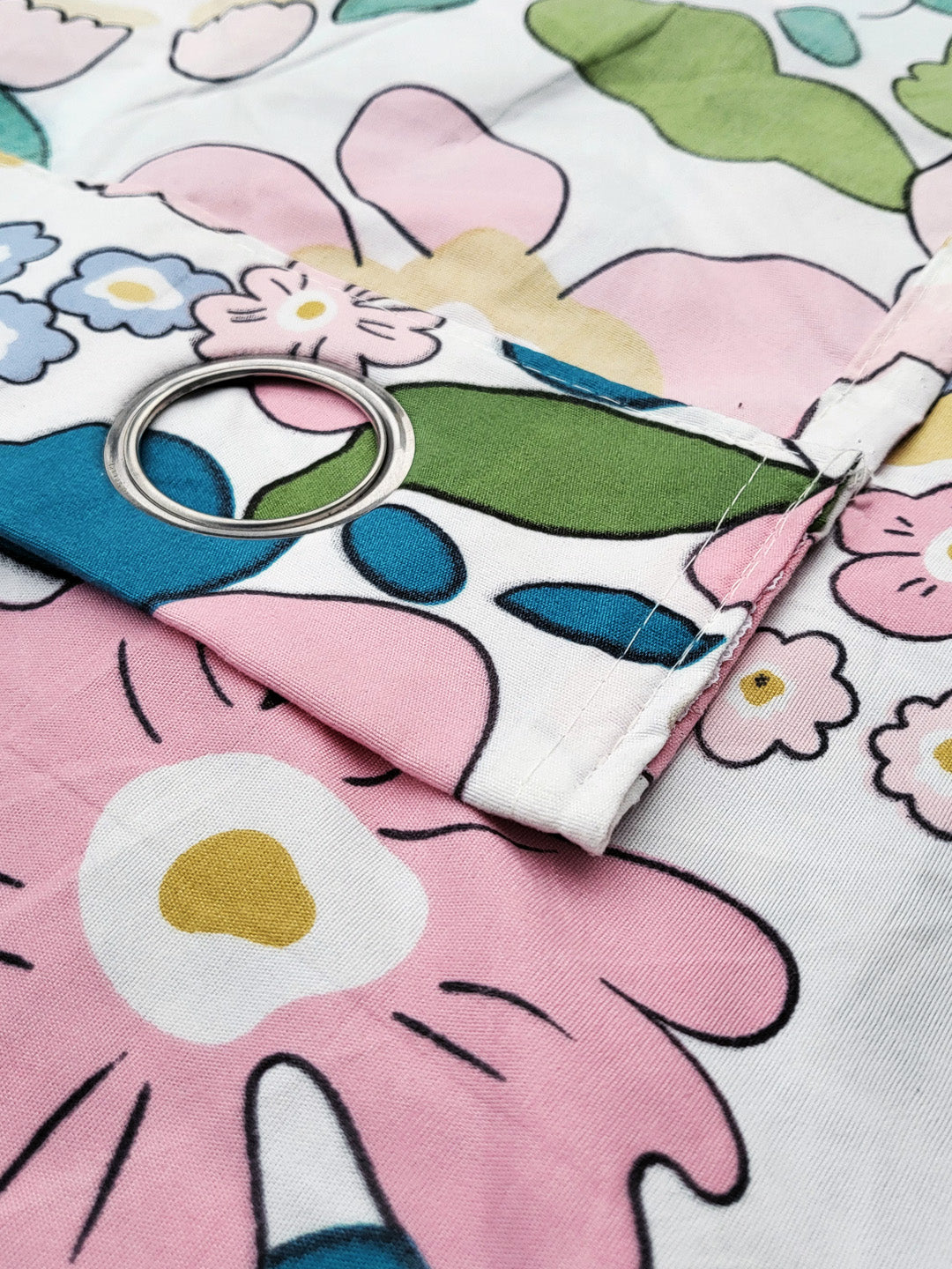 ana Retro Floral Cotton Eyelet Curtains for Window & Door – 5ft, 7ft, 9ft Long Door Curtain for Living Room Bedroom Home Set of 1 Multicolor