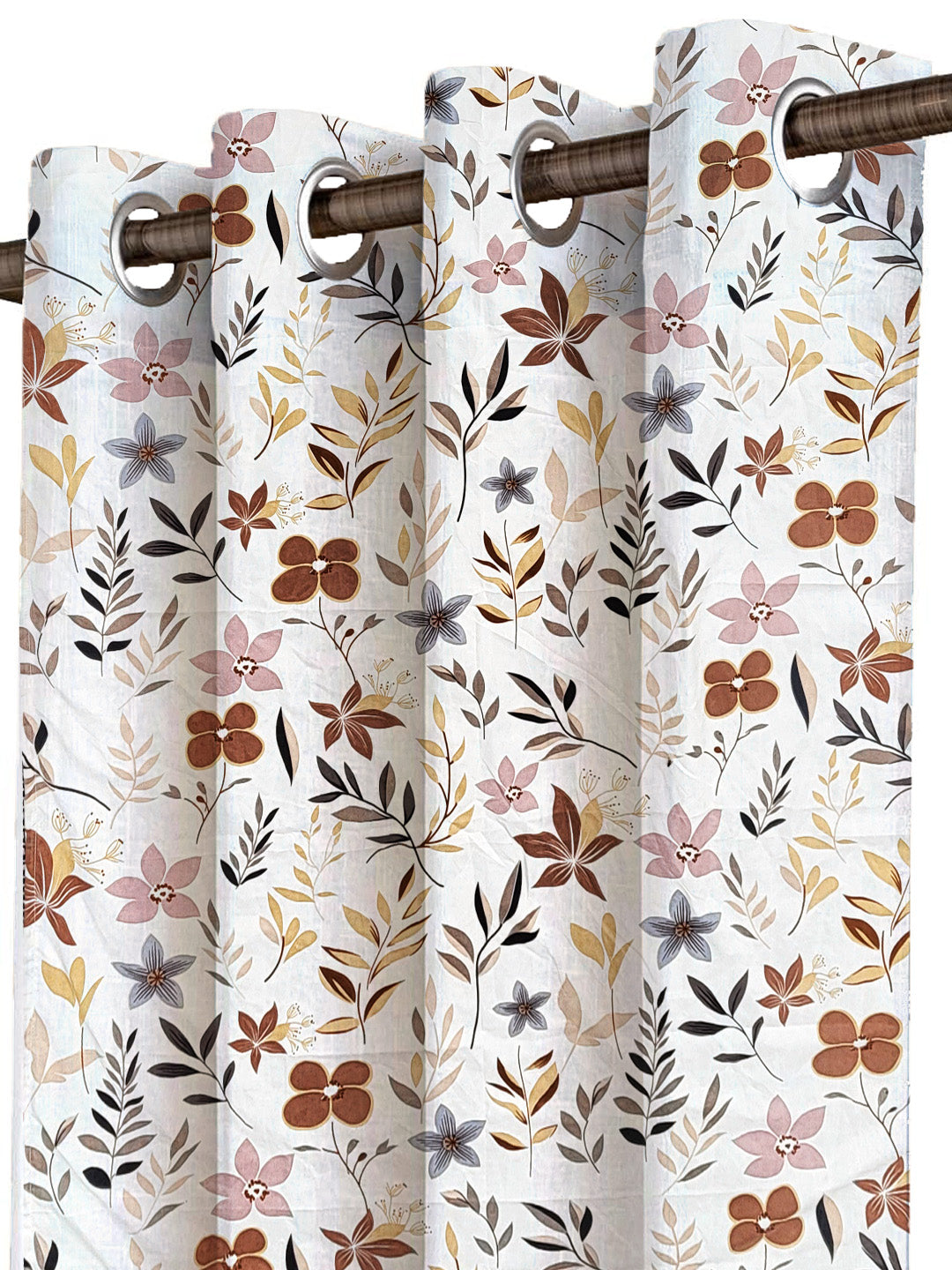 ana Botanical Floral Cotton Eyelet Curtain for Window & Door – 5, 7 & 9 Feet Long Door Curtains for Home Décor Set of 2 Coffee