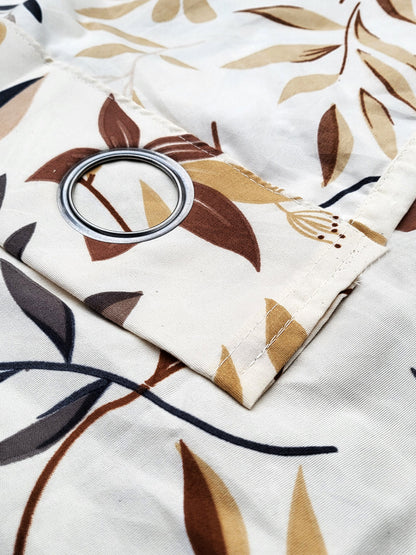 ana Botanical Floral Cotton Eyelet Curtain for Window & Door – 5, 7 & 9 Feet Long Door Curtains for Home Décor Set of 3 Coffee