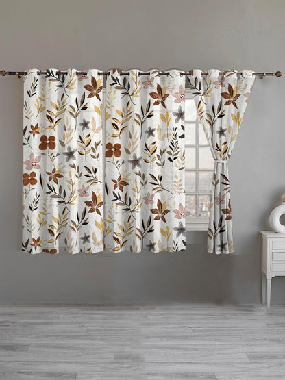 ana Botanical Floral Cotton Eyelet Curtain for Window & Door – 5, 7 & 9 Feet Long Door Curtains for Home Décor Set of 3 Coffee