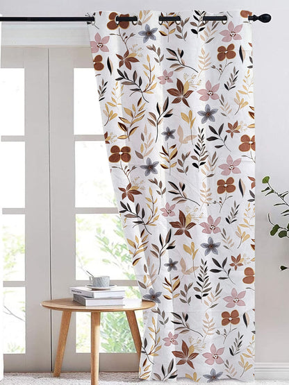 ana Botanical Floral Cotton Eyelet Curtain for Window & Door – 5, 7 & 9 Feet Long Door Curtains for Home Décor Set of 1 Coffee