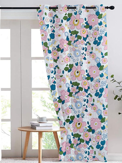 ana Retro Floral Cotton Eyelet Curtains for Window & Door – 5ft, 7ft, 9ft Long Door Curtain for Living Room Bedroom Home Set of 1 Multicolor