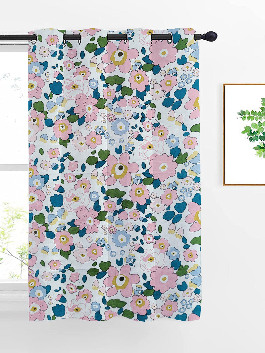 ana Retro Floral Cotton Eyelet Curtains for Window & Door – 5ft, 7ft, 9ft Long Door Curtain for Living Room Bedroom Home Set of 1 Multicolor