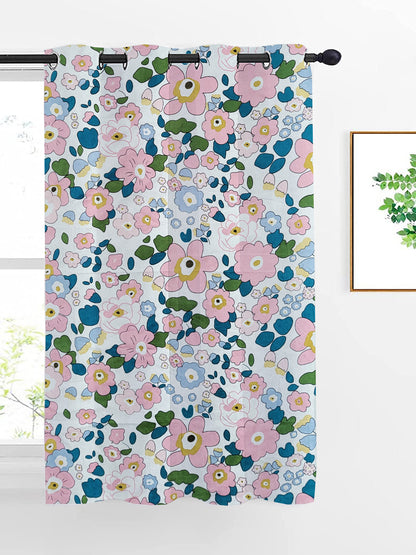 ana Retro Floral Cotton Eyelet Curtains for Window & Door – 5ft, 7ft, 9ft Long Door Curtain for Living Room Bedroom Home Set of 1 Multicolor