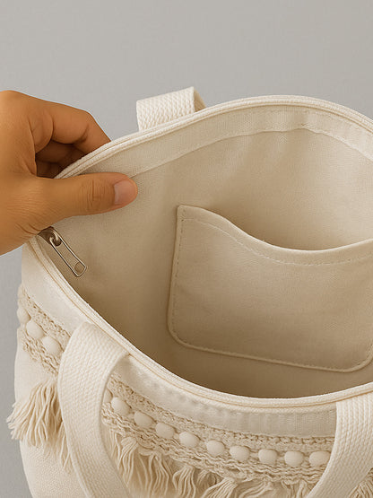 Ana Stylish Tote Bag for Women with Zipper | Office, College, Everyday Use | Aesthetic Korean Tote Bag | Big Size, Machine Washable, Plain Canvas Bag with Organizer | Cute & Branded Cotton Bag