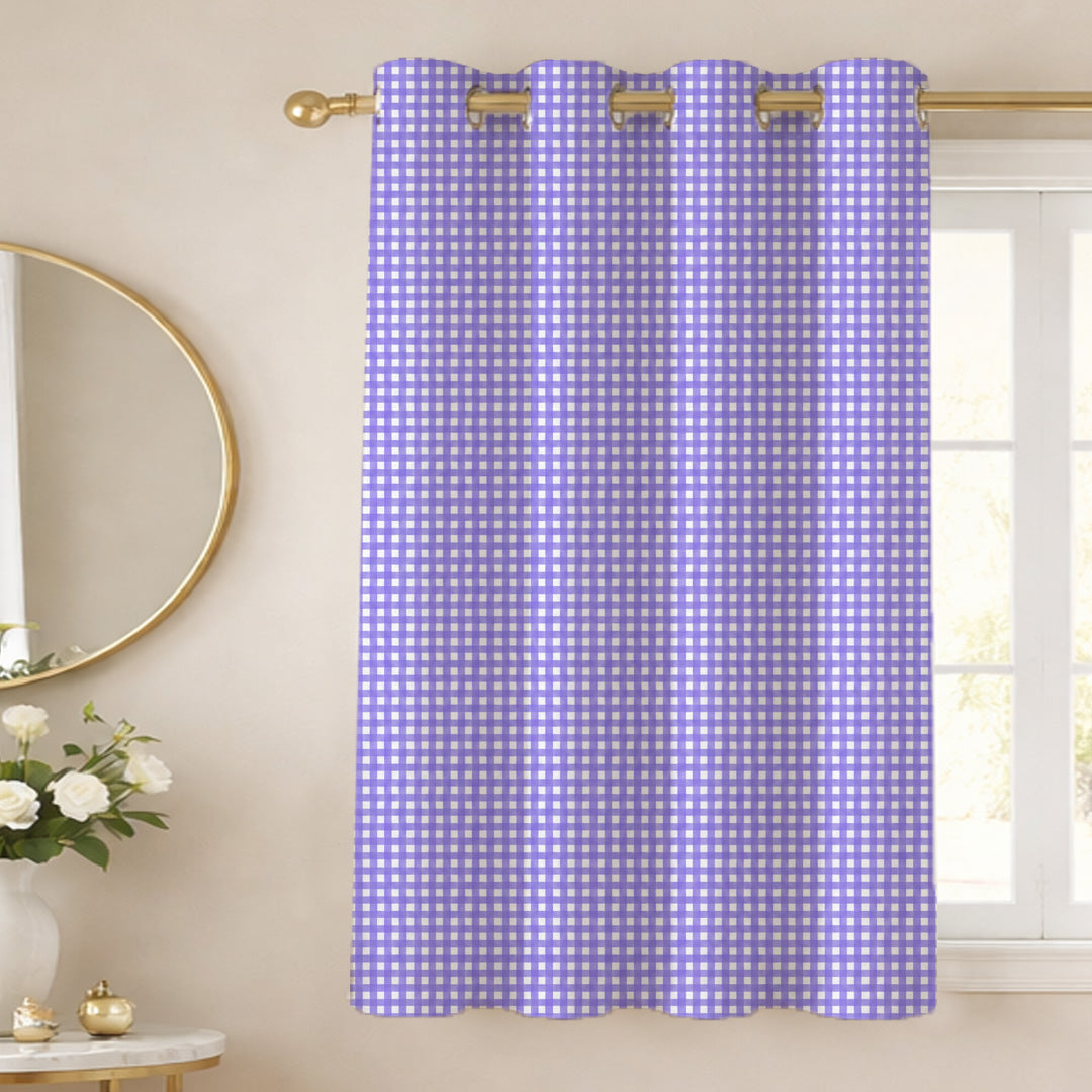 ANA Check Box Printed Cotton Eyelet Curtain for Window 5 Feet | Soft Printed Curtain for Room DŽcor Set of 1