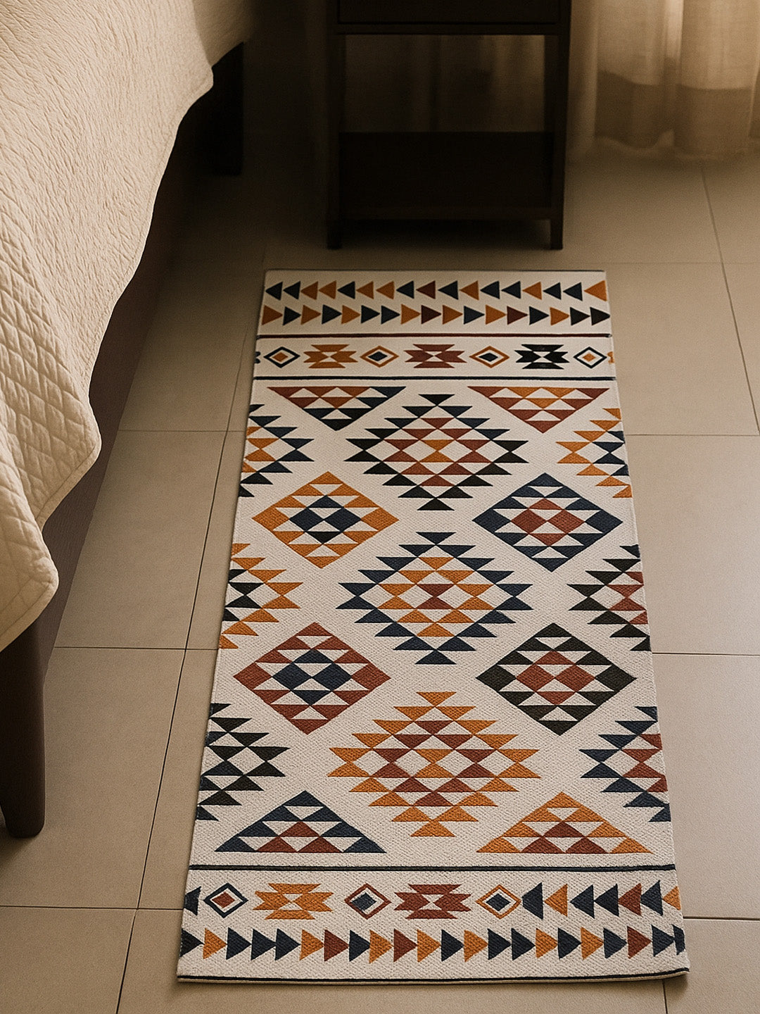 Bedside runner, cotton runner rug, sustainable floor mat, cotton hallway runner, printed cotton rug, eco friendly rug, 2x5 runner rug.