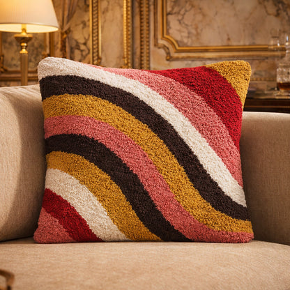 Ana Premium Cotton Multicolor Wave Cushion Covers Hand Tuffted | 16 x 16 Inch | Red | Multicolor Wave Cushion Cover