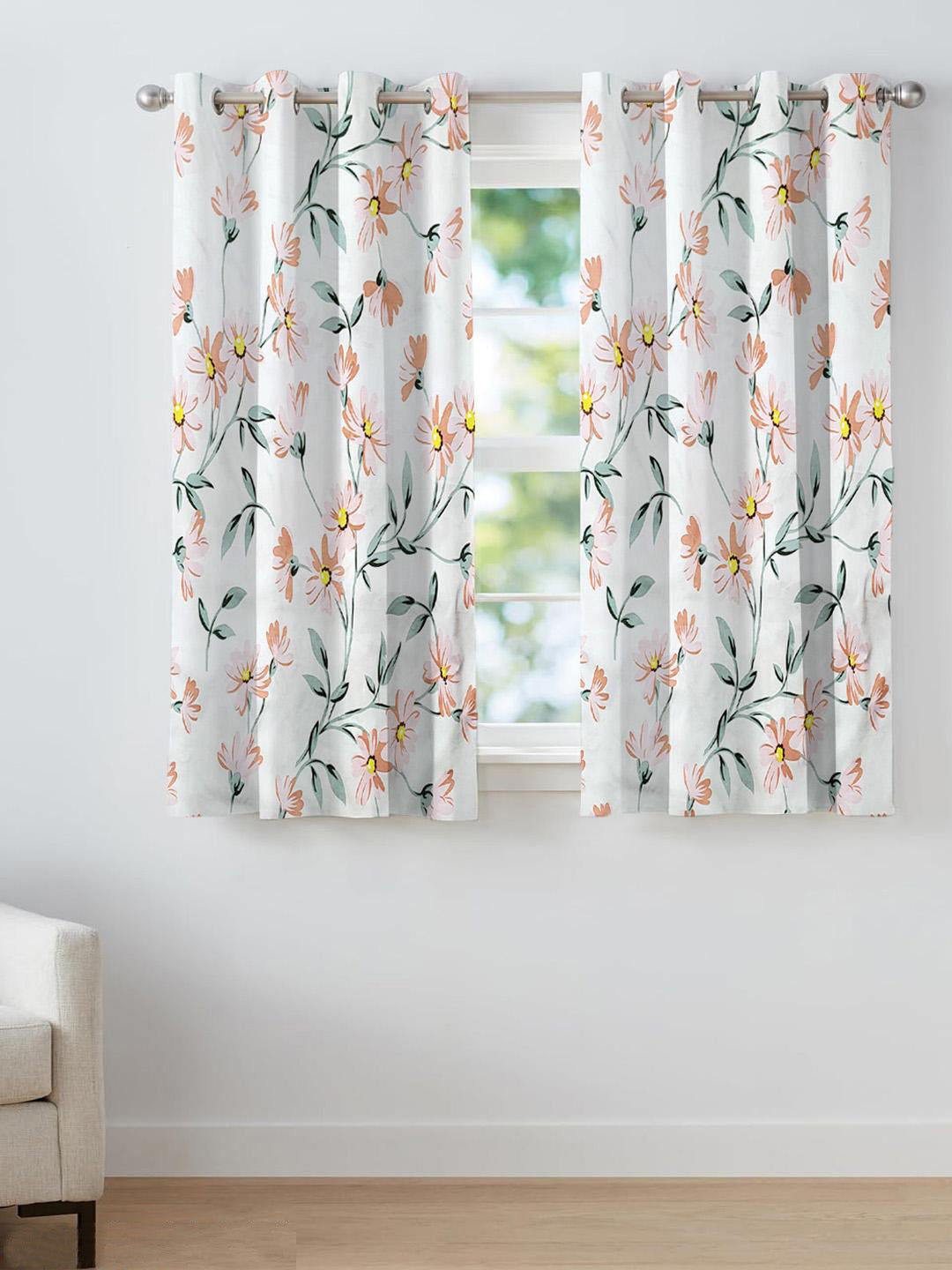 ANA Window Curtain 5 Feet Floral  Set of 1 Cotton Curtain for Windows Multicolor 1pcs