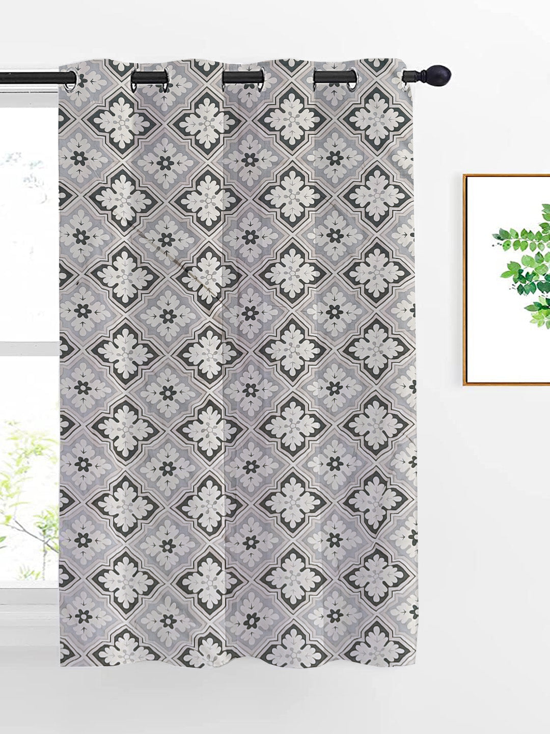 ana Moroccan Tile Printed Cotton Eyelet Curtains for Window & Door – 5ft, 7ft, 9ft Long Door Curtain for Living Room Bedroom Home Set of 1 Blue