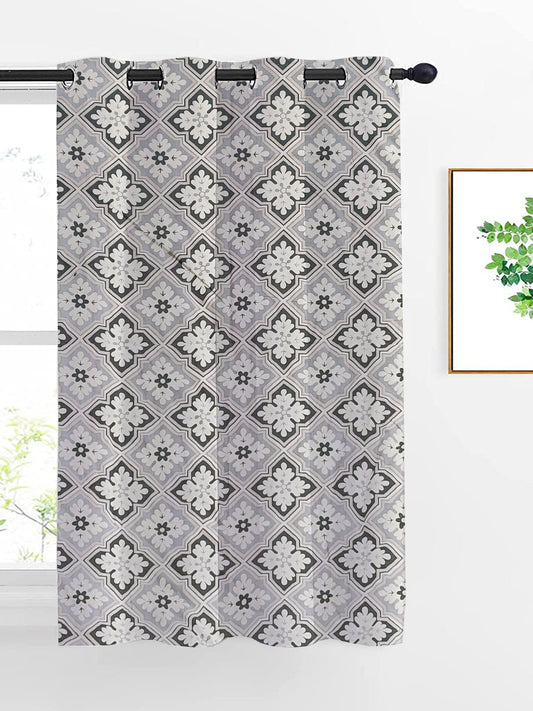 ana Moroccan Tile Printed Cotton Eyelet Curtains for Window & Door – 5ft, 7ft, 9ft Long Door Curtain for Living Room Bedroom Home Set of 1 Blue