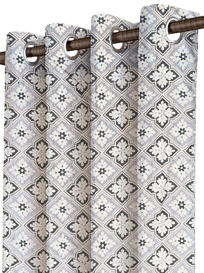 ana Moroccan Tile Printed Cotton Eyelet Curtains for Window & Door – 5ft, 7ft, 9ft Long Door Curtain for Living Room Bedroom Home Set of 2 Blue