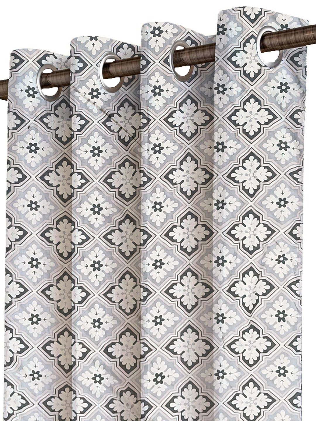 ana Moroccan Tile Printed Cotton Eyelet Curtains for Window & Door – 5ft, 7ft, 9ft Long Door Curtain for Living Room Bedroom Home Set of 1 Blue