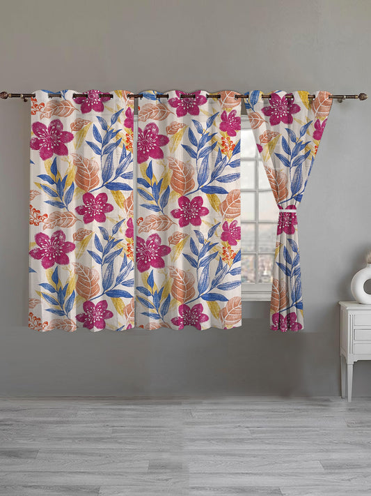 ana Big Flower Cotton Eyelet Curtains for Window & Door – 5ft, 7ft, 9ft Long Door Curtain for Living Room Bedroom Home Set of 3 Multi Purple