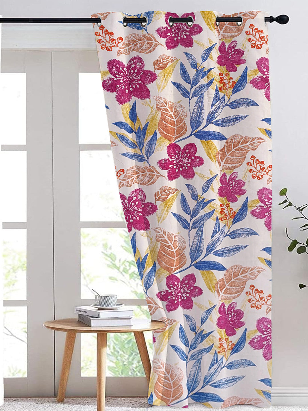 ana Big Flower Cotton Eyelet Curtains for Window & Door – 5ft, 7ft, 9ft Long Door Curtain for Living Room Bedroom Home Set of 1 Multi Purple