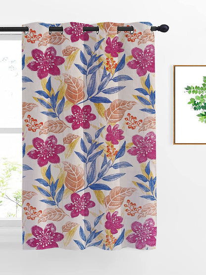 ana Big Flower Cotton Eyelet Curtains for Window & Door – 5ft, 7ft, 9ft Long Door Curtain for Living Room Bedroom Home Set of 1 Multi Purple