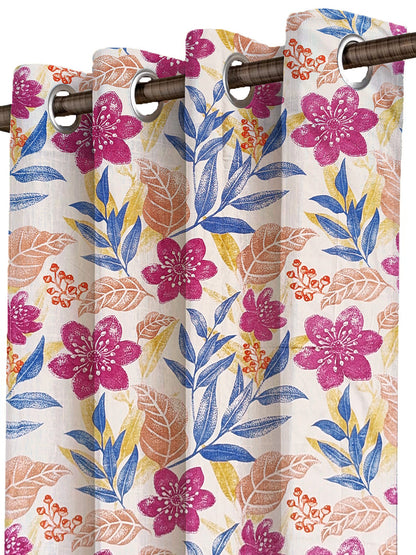 ana Big Flower Cotton Eyelet Curtains for Window & Door – 5ft, 7ft, 9ft Long Door Curtain for Living Room Bedroom Home Set of 1 Multi Purple