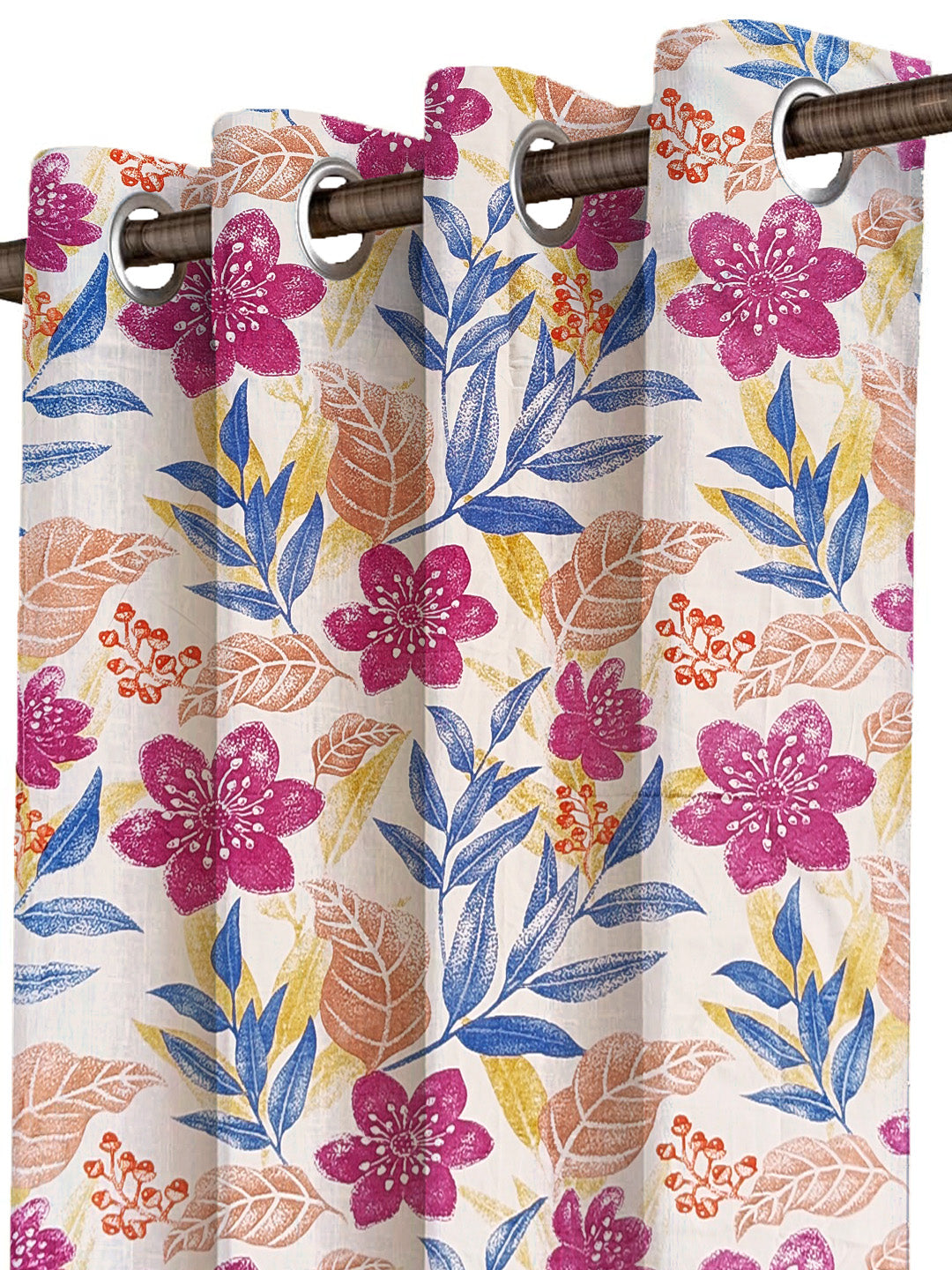 ana Big Flower Cotton Eyelet Curtains for Window & Door – 5ft, 7ft, 9ft Long Door Curtain for Living Room Bedroom Home Set of 2 Multi Purple