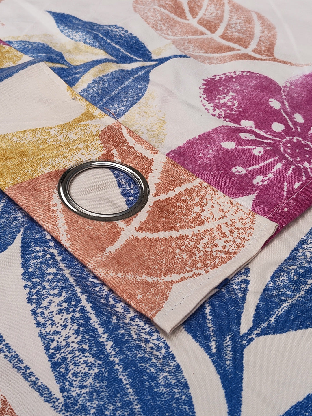 ana Big Flower Cotton Eyelet Curtains for Window & Door – 5ft, 7ft, 9ft Long Door Curtain for Living Room Bedroom Home Set of 3 Multi Purple