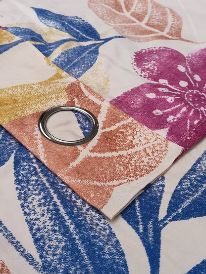 ana Big Flower Cotton Eyelet Curtains for Window & Door – 5ft, 7ft, 9ft Long Door Curtain for Living Room Bedroom Home Set of 3 Multi Purple