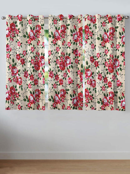 ANA Window Curtain 5 Feet Floral  Set of 1 Cotton Curtain for Windows Red & Beige
