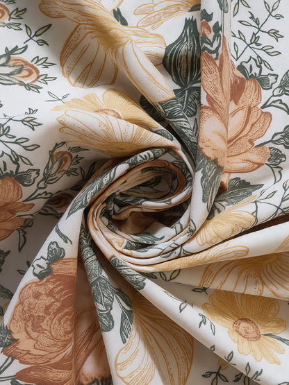 ana Orange Rose Print Cotton Eyelet Curtains for Window & Door – 5ft, 7ft, 9ft Long Door Curtain for Living Room Bedroom Home Set of 1