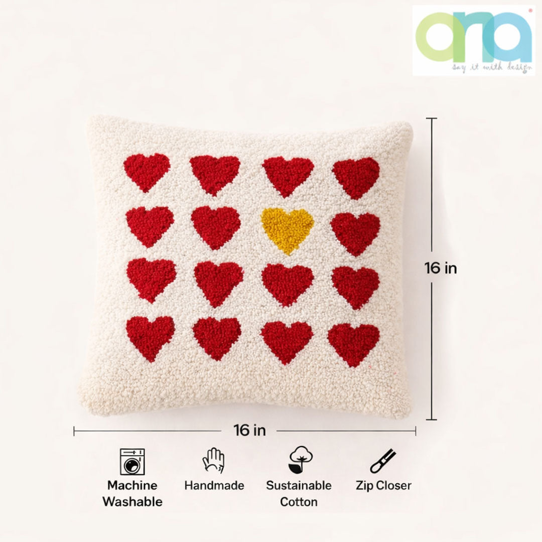 Ana Heart Love Cotton Cushion Covers with Elegant Hand Tuffted for Home Décor | 16 x 16 Inch | 45 x 45 | Red |  Premium Collection Cushion Cover