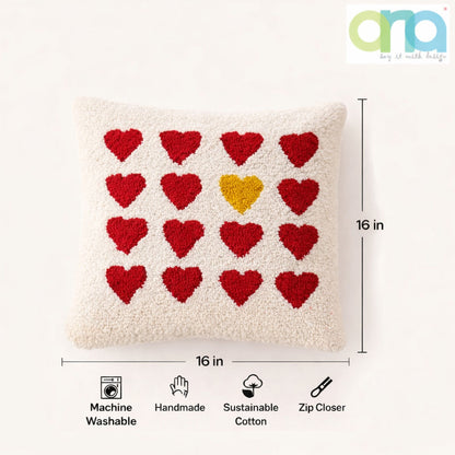 Ana Heart Love Cotton Cushion Covers with Elegant Hand Tuffted for Home Décor | 16 x 16 Inch | 45 x 45 | Red |  Premium Collection Cushion Cover