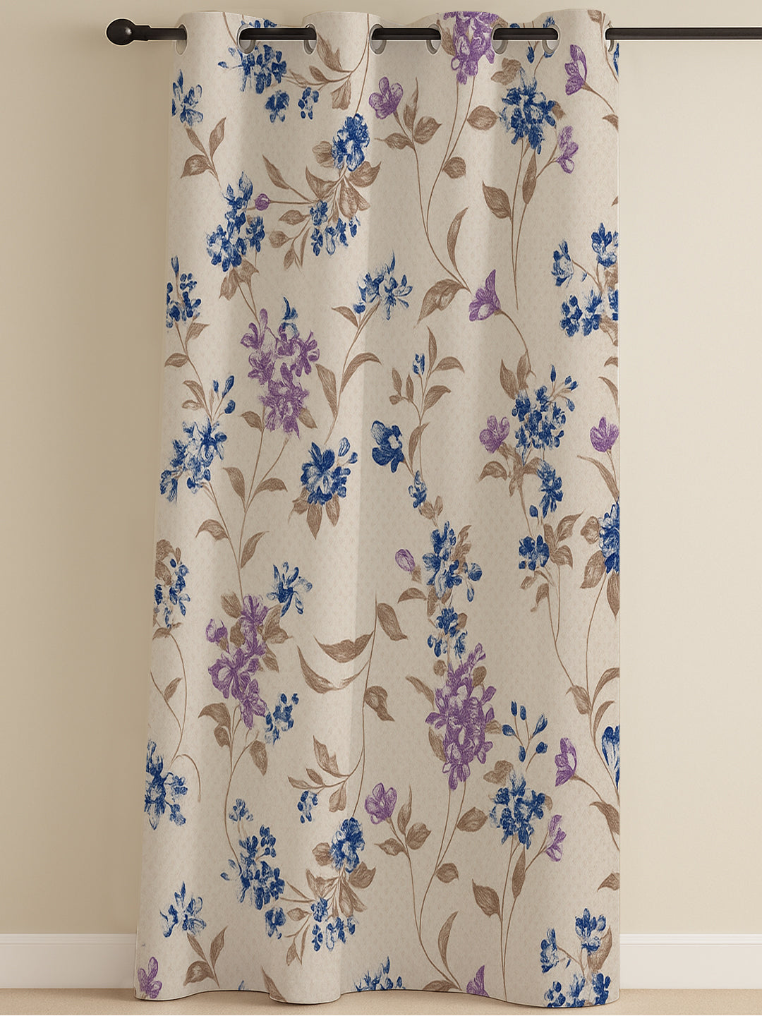 ana Botenical Print Cotton Eyelet Curtains for Window & Door – 5ft, 7ft, 9ft Long Door Curtain for Living Room Bedroom Home Set of 1 Purple