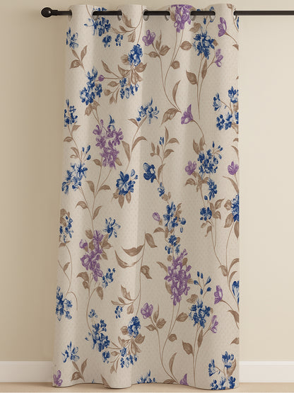 ana Botenical Print Cotton Eyelet Curtains for Window & Door – 5ft, 7ft, 9ft Long Door Curtain for Living Room Bedroom Home Set of 1 Purple